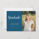 スクリプエレガントトNavy Blueホワイト写真卒業 招待状 (正面)