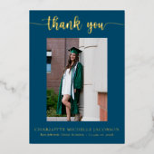 スクリプエレガントトNavy Blue金ゴールド写真卒業 箔招待状 (正面)