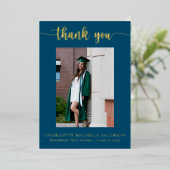 スクリプエレガントトNavy Blue金ゴールド写真卒業 箔招待状 (立ち正面)