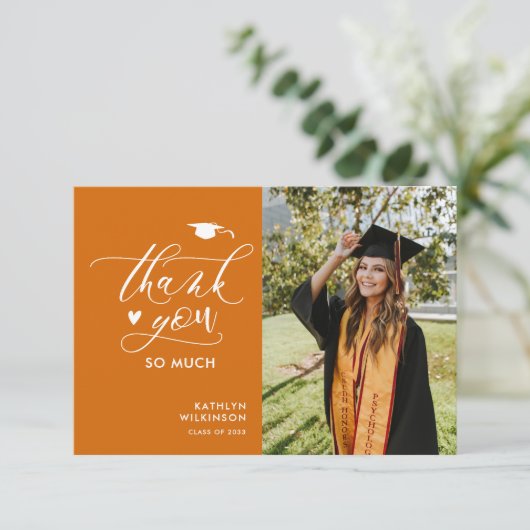 スクリプエレガントトOrange写真ミニマル卒業 サンキューカード (スタンド正面)