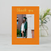 スクリプエレガントトOrange金ゴールド写真卒業 箔招待状 (立ち正面)