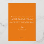 スクリプエレガントトOrange金ゴールド写真卒業 箔招待状 (裏面)