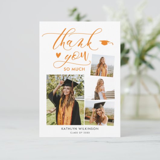 スクリプエレガントトOrange 4 Photo Graduationありがとう 招待状 (スタンド正面)