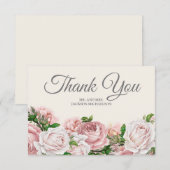 スクリプエレガントトPink Roses Cream結婚's Thank You サンキューカード (正面/裏面)