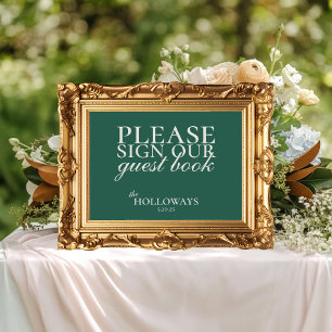 スクリプエレガントトSage Greenの結婚ゲストブック ポスター