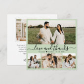 スクリプエレガントトSage Green 4フォトコラージュ結婚ズ サンキューカード (正面/裏面)