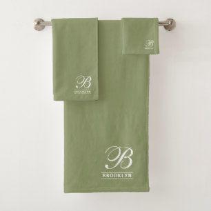 スクリプエレガントトSerif Monogram Sage Green バスタオルセット