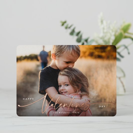 スクリプエレガントトValentines Day Foilフォトカード 箔シーズンカード (立ち正面)