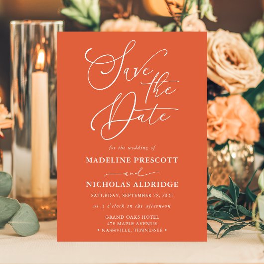 スクリプエレガントトVerona Sunset Orange日付の保存 招待状
