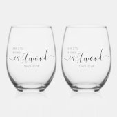 スクリプエレガントパーソナライズされたトのカップル名結婚の ステムなしワイングラス (正面)