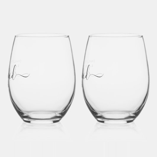 スクリプエレガントパーソナライズされたトのカップル名結婚の ステムなしワイングラス (左)