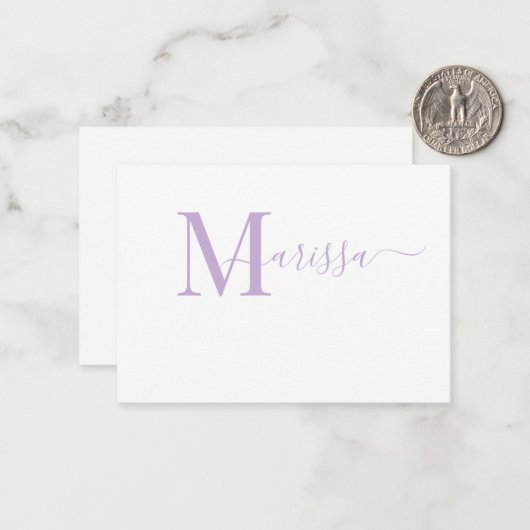スクリプエレガントモダント紫モノグラム名ノートCa ノートカード (正面/裏面インサイチュ)