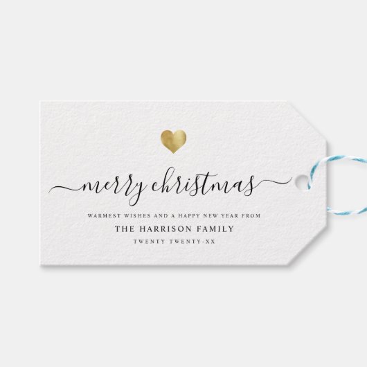 スクリプエレガントモダント金ゴールドハートメリークリスマス ギフトタグ (正面(横))