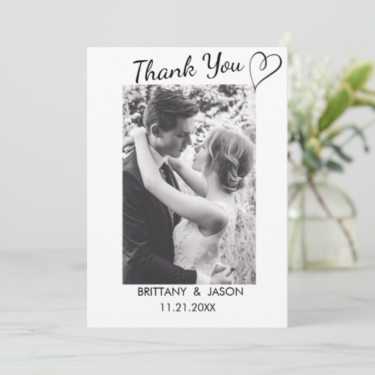 スクリプカジュアルトとハートの結婚写真ありがとう 招待状 (スタンド正面)