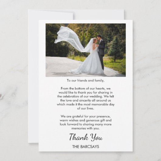 スクリプカジュアルトとハートの結婚写真ありがとう 招待状 (裏面)