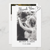 スクリプカジュアルトとハートの結婚写真ありがとう 招待状 (正面/裏面)