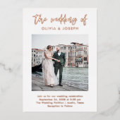 スクリプカジュアルトと写真 | 結婚バラ金ゴールド 箔招待状 (正面)