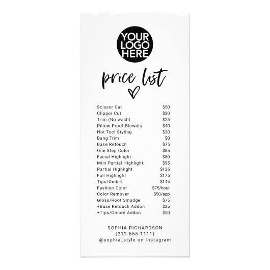 スクリプカジュアルトハートとロゴ | 価格表サービス ラックカード (正面)