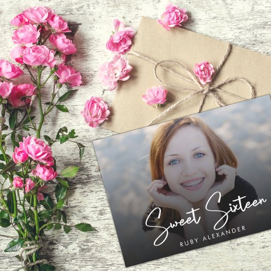 スクリプカジュアルトホワイト4フォトスイート16誕生日 招待状