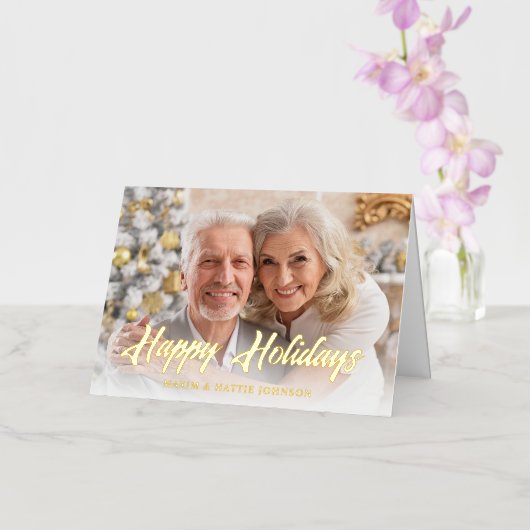 スクリプカジュアルトモダンハッピーホリデー写真 箔シーズンカード (蘭)