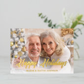 スクリプカジュアルトモダンハッピーホリデー写真 箔シーズンカード (立ち正面)