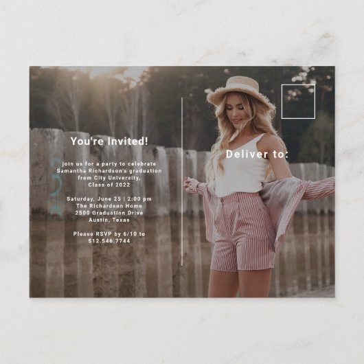 スクリプカジュアルト白 |写真卒業パーティー2名 インビテーションポストカード (裏面)