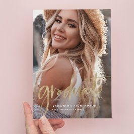 スクリプカジュアルト金ゴールド |写真卒業パーティー2名 インビテーションポストカード