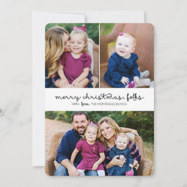 スクリプカジュアルト3フォトクリスマスホリデーフラットカード シーズンカード