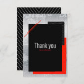 スクリプシンプルトの赤い黒のグレーと白のストライプ サンキューカード (正面/裏面)