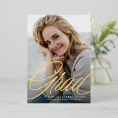 スクリプシンプルトエレガントグラッドワンフォト卒業 箔招待状 (立ち正面)