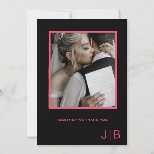 スクリプシンプルトブラック&ピンクのミニマル写真 サンキューカード (正面)