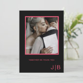 スクリプシンプルトブラック&ピンクのミニマル写真 サンキューカード (スタンド正面)