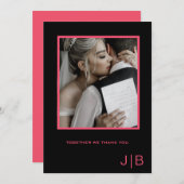 スクリプシンプルトブラック&ピンクのミニマル写真 サンキューカード (正面/裏面)