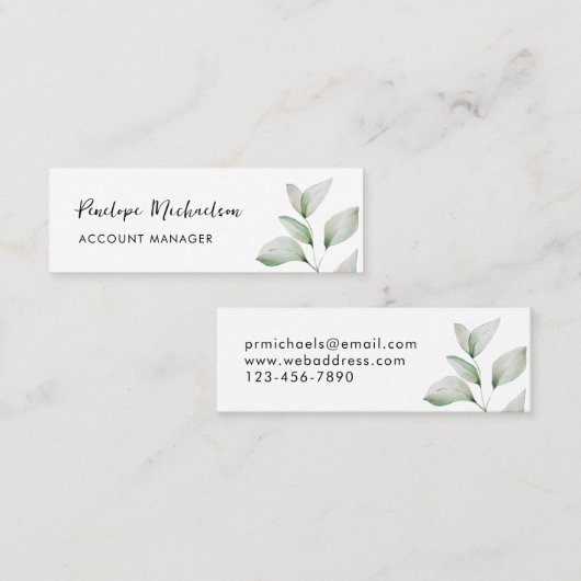 スクリプシンプルト付き葉ボタニカルかわいらし スキニー名刺 (正面/裏面)