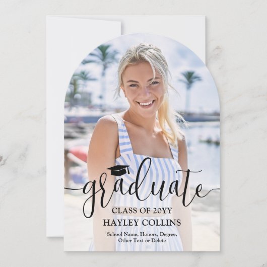 スクリプスタイリッシュトと写真の卒業発表 招待状 (正面)