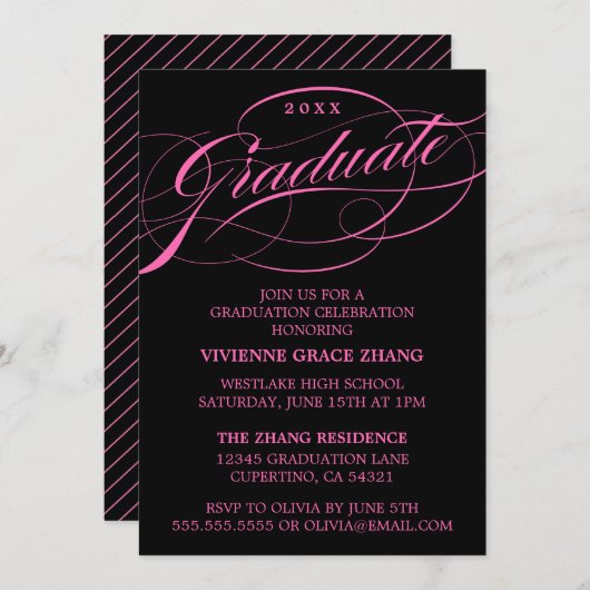 スクリプスタイリッシュトエレガント卒業パーティの招待状 招待状 (正面/裏面)