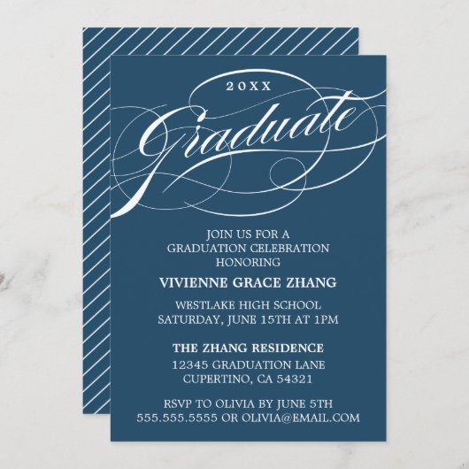 スクリプスタイリッシュトエレガント卒業パーティの招待状 招待状 (正面/裏面)