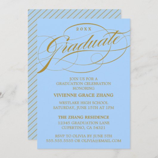 スクリプスタイリッシュトエレガント卒業パーティの招待状 招待状 (正面/裏面)