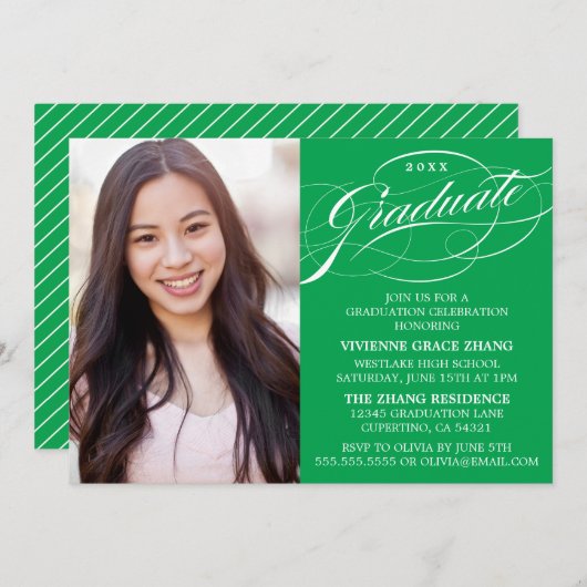 スクリプスタイリッシュトエレガント卒業パーティの招待状 招待状 (正面/裏面)