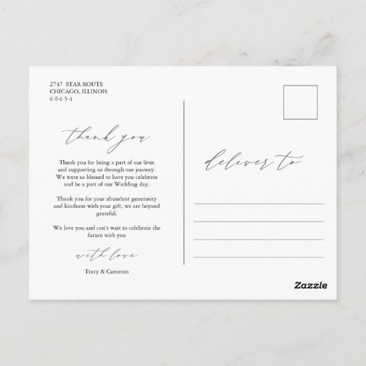 スクリプスタイリッシュトカスタムの写真結婚の感謝 ポストカード (裏面)
