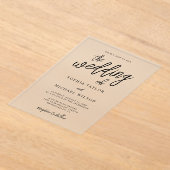 スクリプスタイリッシュトコンテンポラリー白黒結婚の アクリル招待状 (レイダウン)