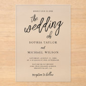 スクリプスタイリッシュトコンテンポラリー白黒結婚の アクリル招待状 (正面)