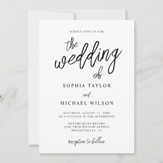 スクリプスタイリッシュトコンテンポラリー白黒結婚の 招待状 (正面)