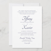 スクリプスタイリッシュトフォーマルネイビー結婚ブルー 招待状 (正面)