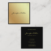 スクリプスタイリッシュトブラック金ゴールドトレンディーグラモールラグジュアリー スクエア名刺 (正面/裏面)