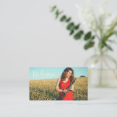 スクリプスタイリッシュトプロファイル写真ミュージシャン赤面ピンク 名刺 (スタンド正面)