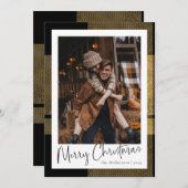 スクリプスタイリッシュトミニマル金ゴールドプレイドのクリスマスフォト シーズンカード (正面/裏面)