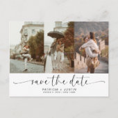 スクリプスタイリッシュト写真コラージュ結婚式の日付を保存 案内ポストカード (正面)