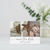 スクリプスタイリッシュト写真コラージュ結婚式の日付を保存 案内ポストカード (スタンド正面)