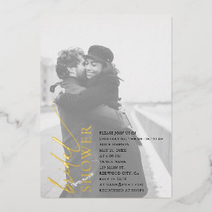 スクリプスタイリッシュト写真ブライダルシャワーフォイル招待状 箔招待状